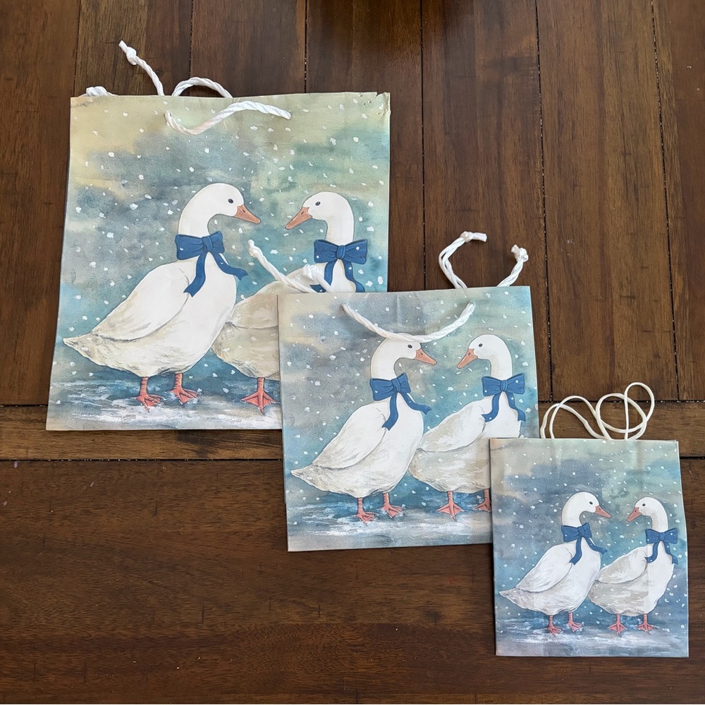 🪿✨ Vintage Goose Gift Bags – Set of 3 | Cottagecore Winter Style ✨🪿